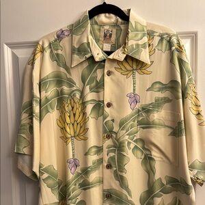 Kahala Tropical Banana Leaf Print Shirt silk size L